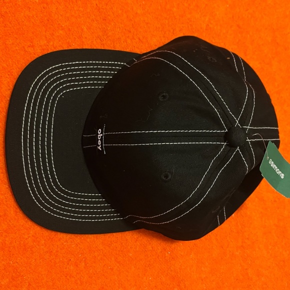 Obey black 100% cotton small logo topstitched cap NWT - Picture 3 of 8